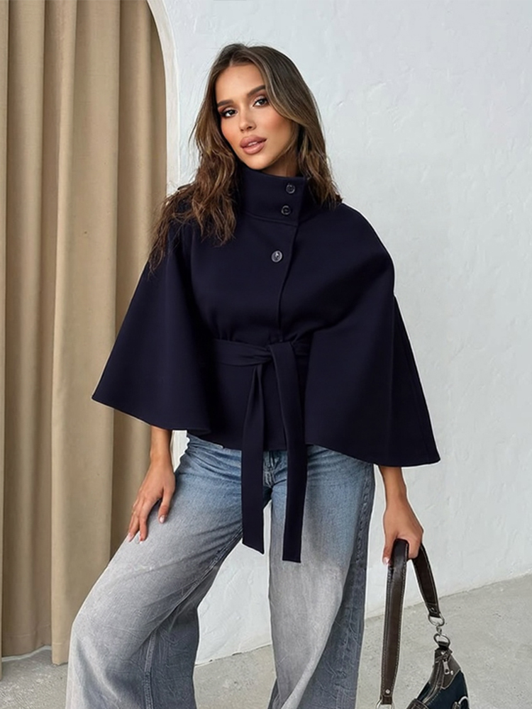 Wool Blend Coat - Elegante Abrigo Corto de Mezcla de