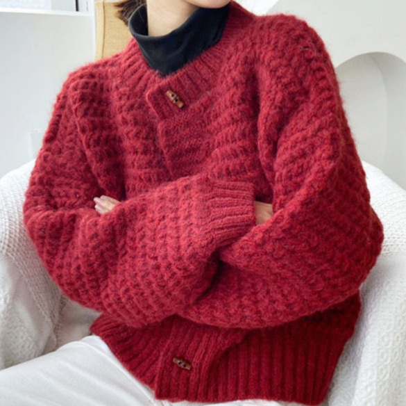 Wool Blend Coat - Cárdigan de punto grueso para mujer,