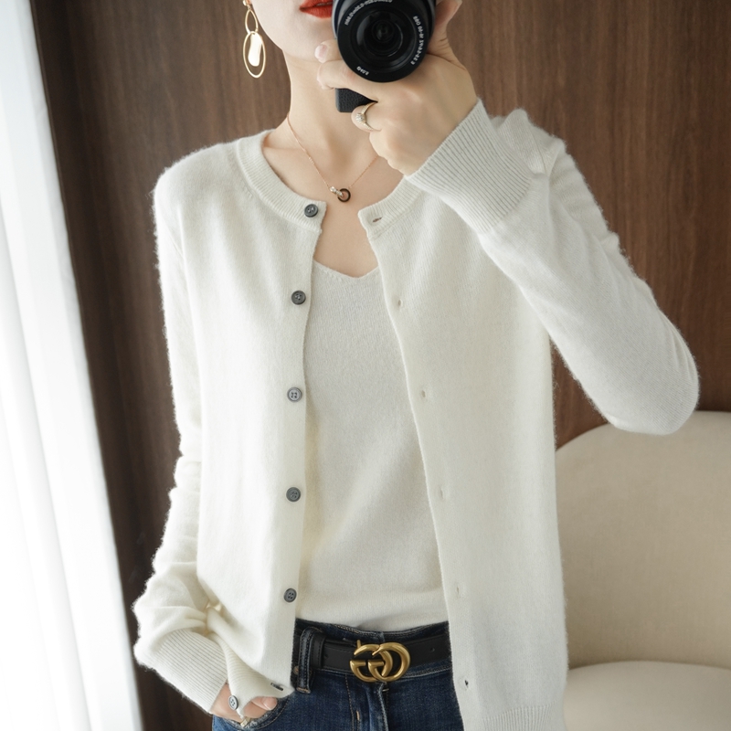 Wool Blend Coat - Cárdigan de lana pura para mujer,